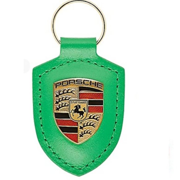 Python Green PORSCHE STUTTGART HOTROD Leather Crest KeyRing Key Chain - Picture 8 of 9